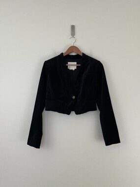 Anthropologie Black Velvet Cropped Blazer Jacket Size 2